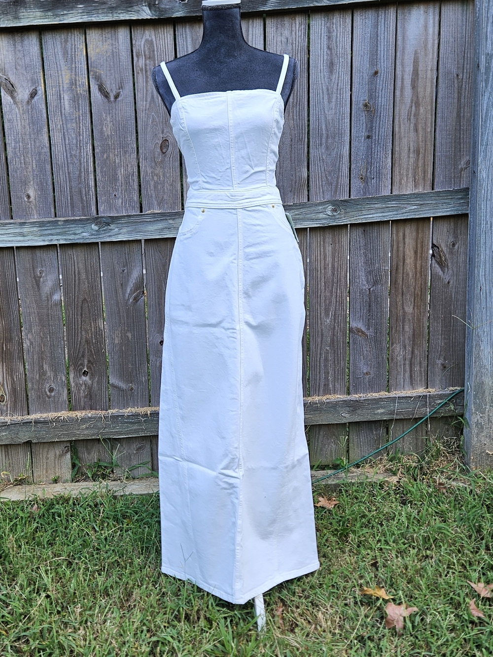 H&M NWT White 99%cotton Spaghetti-Strap Demin Maxi Dress